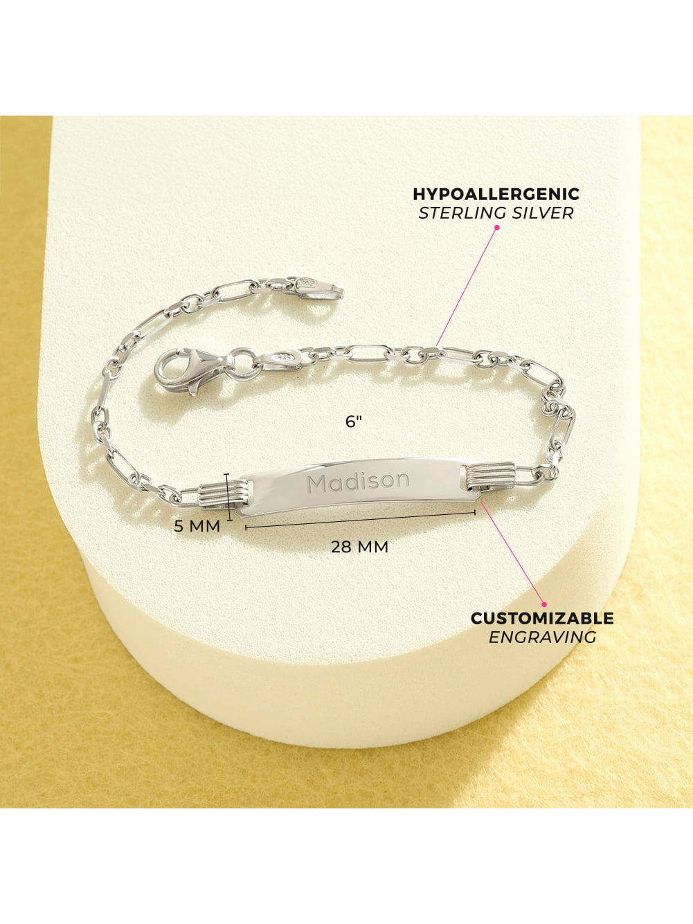 6" Identification Bracelet Kids / Girls Bracelet Rondel Link - Sterling Silver