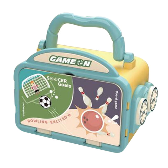 Blue Two In One Table Game Toy Bowling Football Carrying Case Interactive Educational Learning For Kids Portable Play Size 9.9X5.3X4.7 Inches Weight 0.49 Pounds