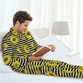 thumbnail image 6 of Naloa Sunflowers On Black And White Stripes Men’s Pajamas Set - Long Sleeve Button Down Sleep Shirt and Pajama Bottoms Sleepwear Set-, 6 of 7