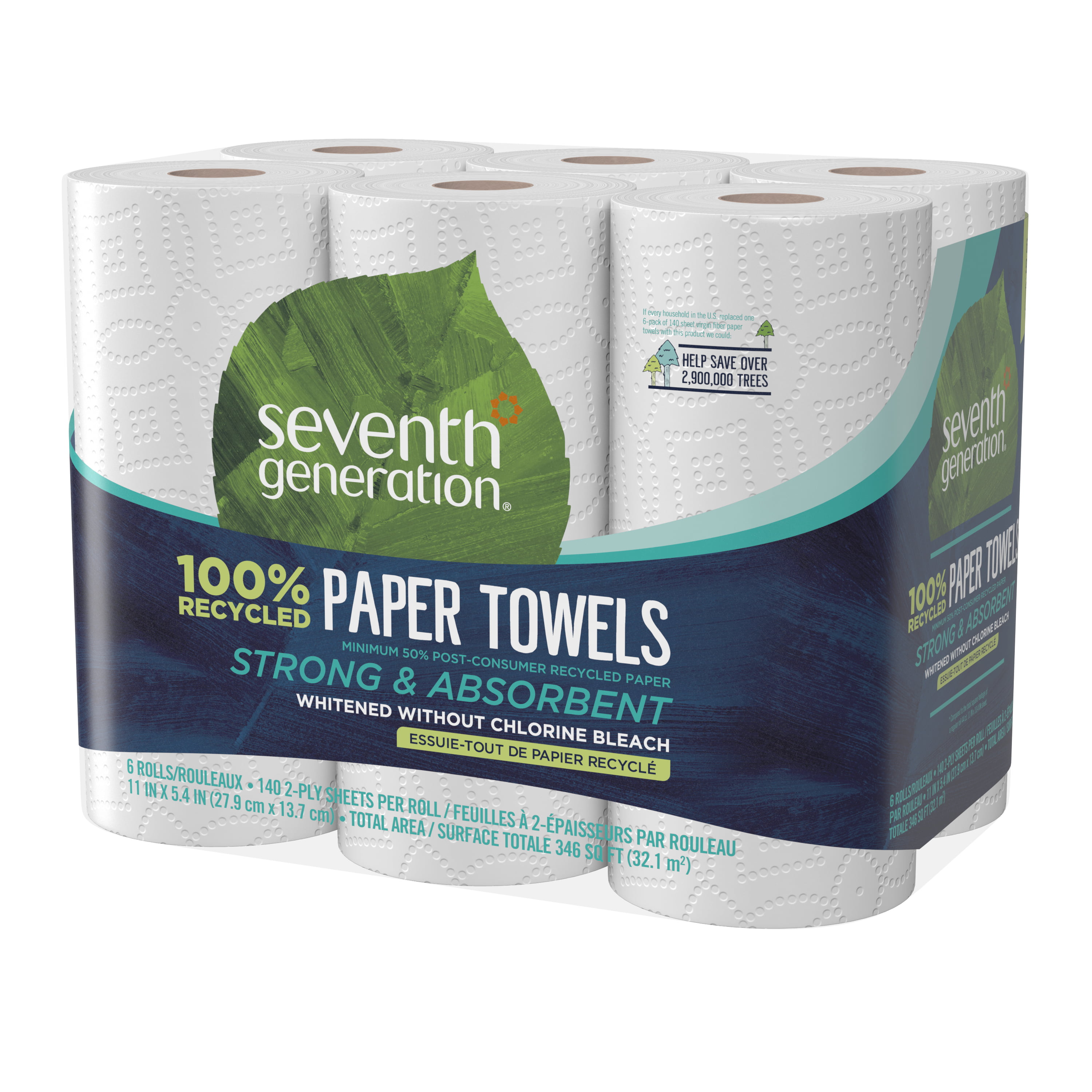 White SEV13731PK Details about   Seventh Generation Kitchen 2-Ply Paper Towels 6 Rolls 