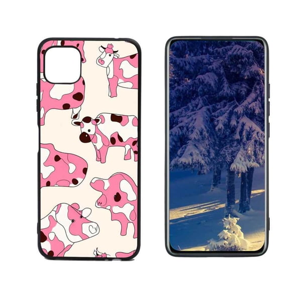 Compatible with Samsung Galaxy A22 5G Phone Case, Cow-Print-Abstract-Art-Black-White-Pink-Cute33 Case Men Women, Flexible Silicone Shockproof Case for Samsung Galaxy A22 5G