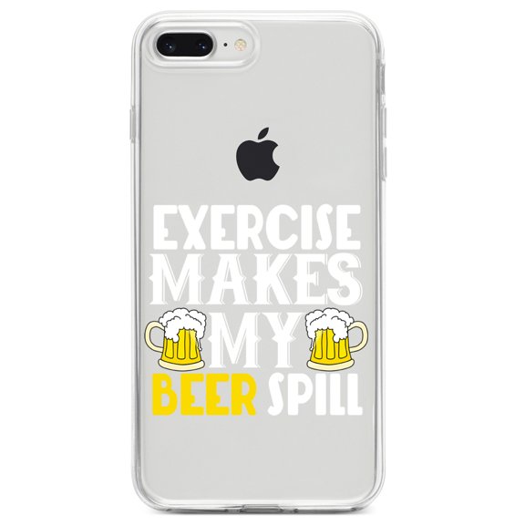 DistinctInk Clear Shockproof Hybrid Case for iPhone 7 PLUS / 8 PLUS (5.5" Screen) TPU Bumper Acrylic Back Tempered Glass Screen Protector - Exercise Makes My Beer Spill