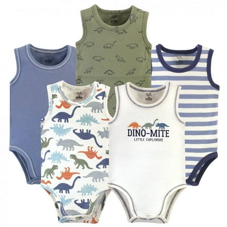 UPC: 0660168633436 | Touched by Nature Baby Boy Organic Cotton Bodysuits 5pk Bold Dinosaurs 18-24 Months