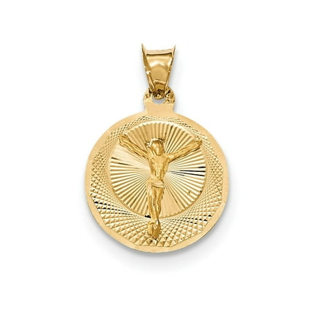 14k Yellow Gold Polished & Diamond Cut CORPUS Circle Pendant