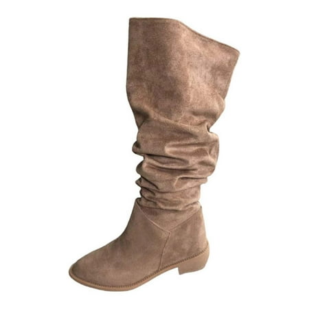 

YODETEY Middle Knee High Boots for Women Clearance Solid Color Flock Long Boots Pointed-Toe Knee High Boot Khaki