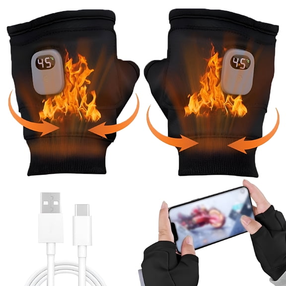 TELOLY 2026 New Electric Heated Gloves,Fingerless Hand Warmers for Women Man,3 Temperature Settings,360-Degree Rapid Heating,Touchscreen Gloves for Winter Cold Weather,Heated Gloves for Women