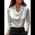 thumbnail image 3 of Camisas Elegantes de Larga con Cuello de Color Liso para Mujer, Camisetas Formales de Trabajo, Blusas Casuales de Oficina M, 3 of 6