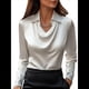 thumbnail image 3 of Camisas Elegantes de Larga con Cuello de Color Liso para Mujer, Camisetas Formales de Trabajo, Blusas Casuales de Oficina XXXL, 3 of 6