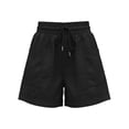 thumbnail image 5 of Gym Shorts Women Linen Shorts Casual Summer Solid Color Cargo Shorts Drawstring High Waisted Comfy Pull On Pants with Pockets, 5 of 7