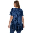 thumbnail image 4 of LATWIIV Women's Trendy Loose Pleated Tunic Solid Tops Puff Short Sleeve Tees Round Neck Leisure Shirts T09-DarkBlue_1X, 4 of 7