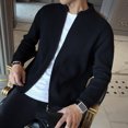 thumbnail image 2 of Men Coat Zipper Closure Stand Collar Long Sleeves Ribbed Soft Keep Warm Solid Color Autumn Winter Cardigan Sweater Jacket for Daily, 2 of 7