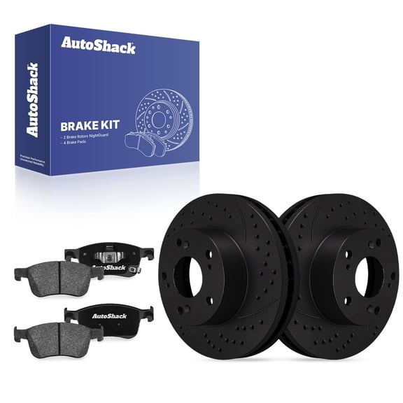 AutoShack Front Brake Rotors & Ceramic Pads for Honda, Civic 2022-2024, FWD L4 1.5L - E-Coated Drilled & Slotted - Black Finish - NightGuard - 11.1" (281.95 mm), 5-Lug