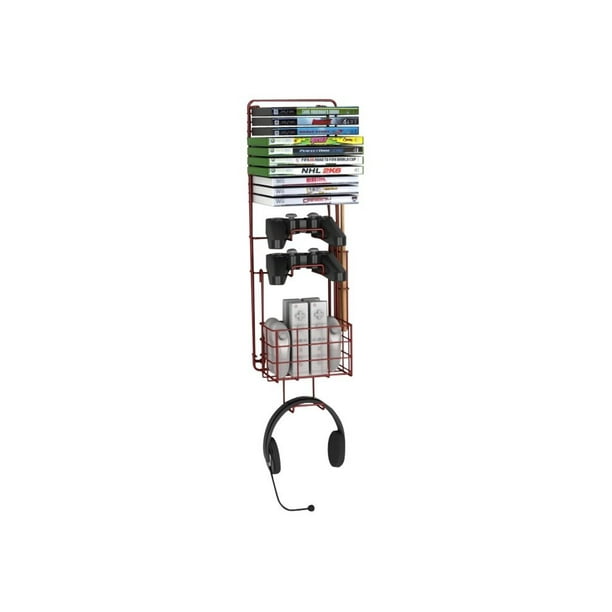Atlantic Wall Mount Game Rack - Stockage de Médias - pour Manettes de Jeu / Écouteurs - Acier - Manteau de Poudre, Rouge Profond Métallique - 10 x DVD, CD, Disque Blu-ray - sur le Mur