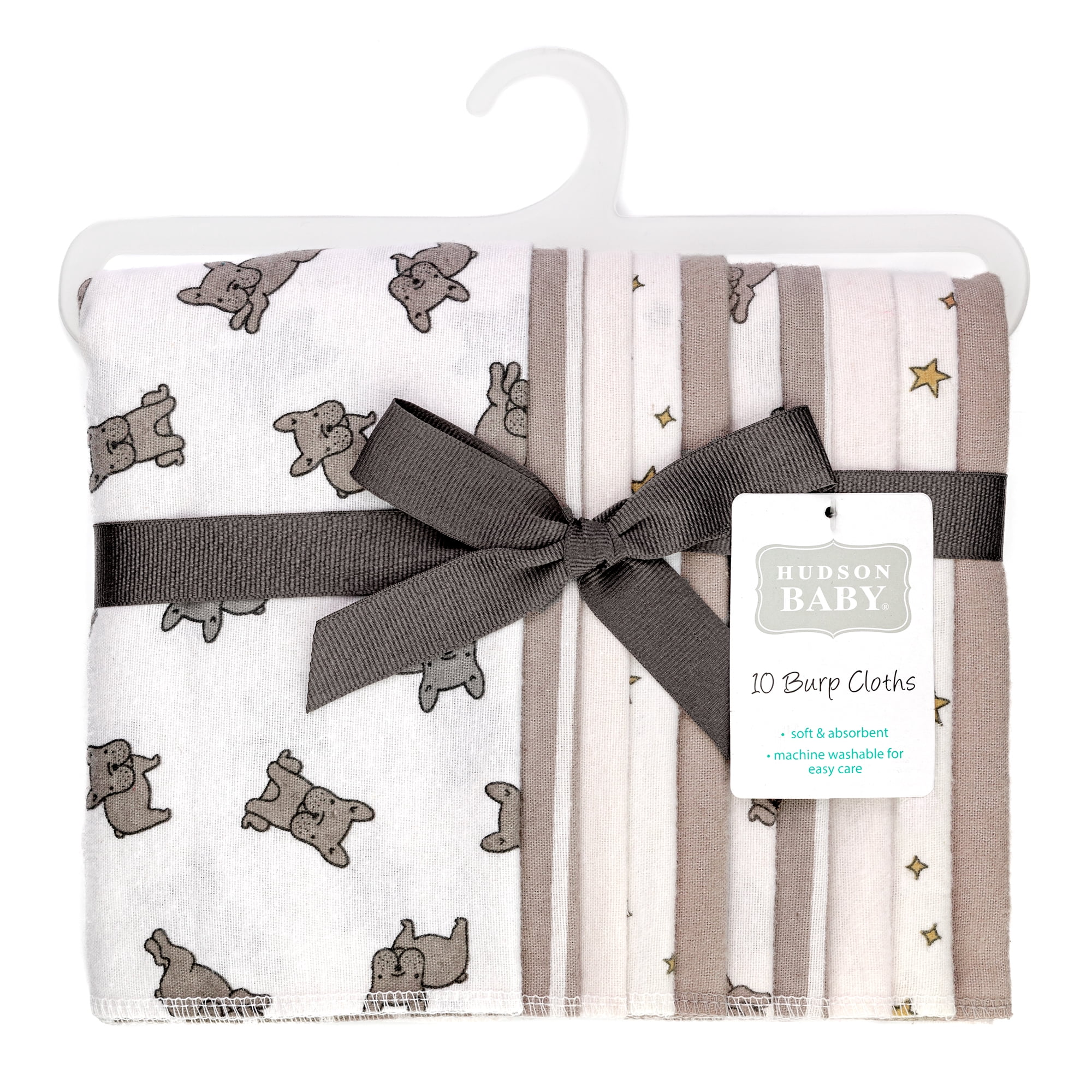 Hudson Baby Infant Cotton Polyester Flannel Burp Cloths 10-Pack, French Bulldog Stars, One Size