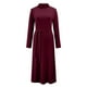 thumbnail image 5 of Vestido largo con cinturón de manga larga de color sólido con cuello alto informal a la moda para mujer Fridja nalpqowj4857, 5 of 9