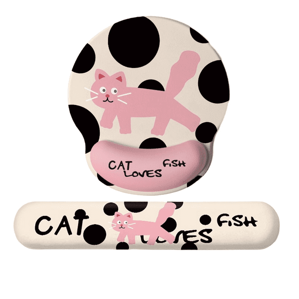 Set de alfombrilla de ratón y reposamuñecas para teclado, espuma viscoelástica, diseño Pink Cat