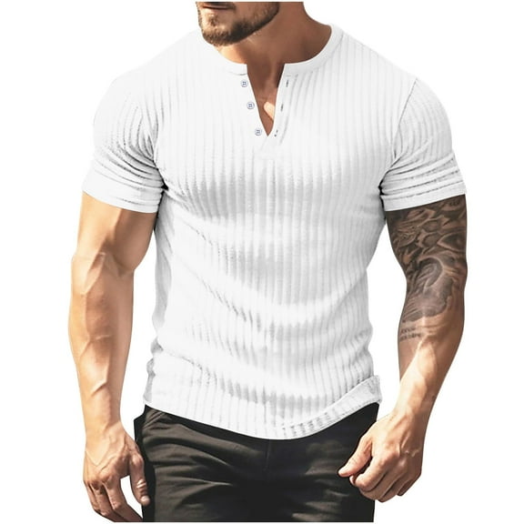 WREESH Men's Gradient Sports Pullover Short Sleeve Top with Button Detail Gradient Design for The Sports Enthusiast White