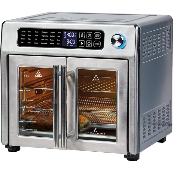 Open Box Emeril 675-02x 8 pcs Emeril Lagasse French Door 360 26 QT Air Fryer, Convection Toaster Oven (Stainless Steel) -