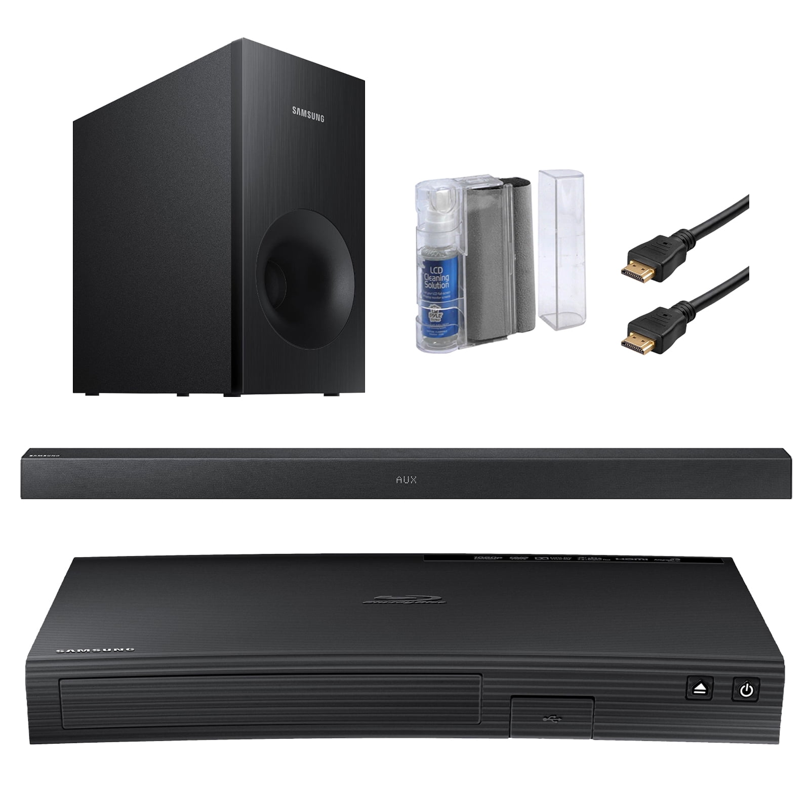 Samsung SBD-J5700 Curved Blu-ray CD DVD Player with WiFi - Bundle With 2.1 Channel 130 Watt Wireless Speaker + LCD Flat Screen / Eraser Cleaning Kit + 2x High Speed