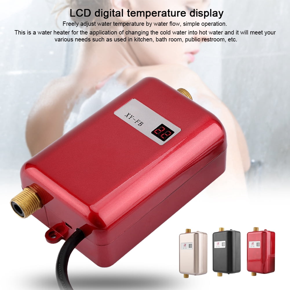 HERCHR Electric Water Heater,110V 3000W Instant Tankless Water Heater Temperature display Heating Shower Hot Water Heater (US Plug)