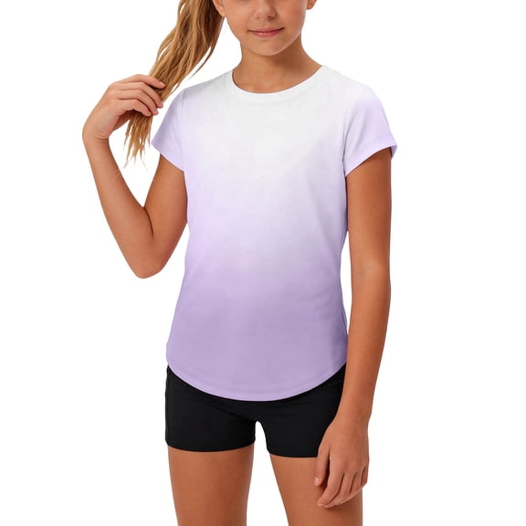 JOANKDMI Gradient T Shirts Girls 10-11 Short Sleeve Casual Crewneck Active Wear Tops Kids Summer Ombre Graphic Tee Athletic Clothes Sports Running Workout Soft Stretch