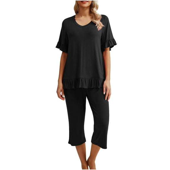 Pants Sets Women 2 Piece Outfits Dressy Casual 2PC Fashion Woman Crew Neck Short Sleeve Blouse Loose Pockets Pants Sets