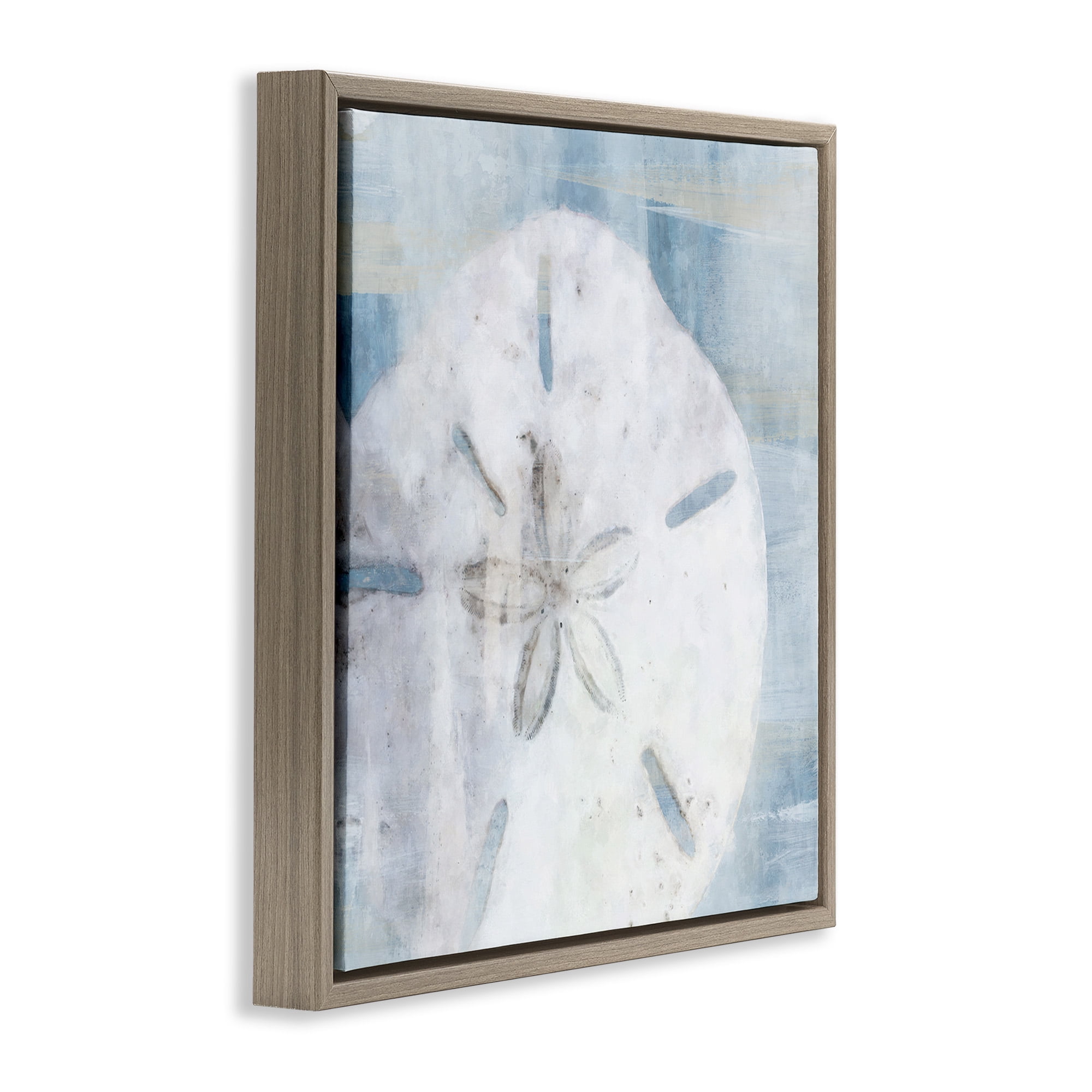 Stupell Industries Pastel Blue Sand Dollar Seashell Nature Painting Brown Floater Framed Canvas Art Print Wall Art, 25 x 25