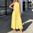 thumbnail image 2 of Miluxas Women's High Neck Sleeveless Pleated Maxi Dress A-Line Casual Loose Flowy Long Dress Cocktail Party Dress Summer Beach Vacation Outfits Yellow, 2 of 5