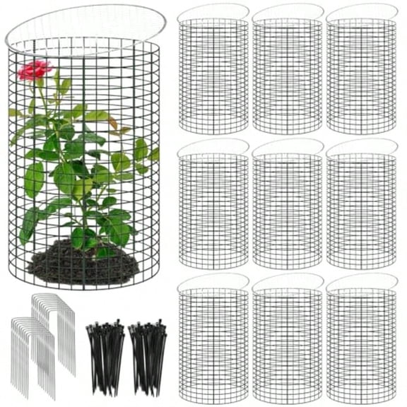 30 Pcs 24'' x 12'' Large Wire Plant Protector from Animals With Metal Cover 10 Pack Metal Plant Cage Chicken Wire Cloche with 10Pcs Metal Covers to Keep Animals Out Garden Protection Bunny Barricade