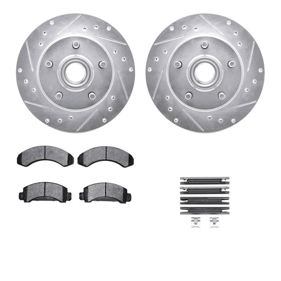 Dynamic Friction Company Front Brake Rotors-Drilled and Slotted-Silver with 5000 Advanced Brake Pads includes Hardware 7512-54062