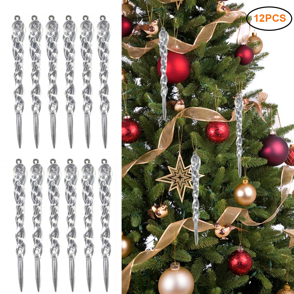 24 Glaçons Acrylique Transparents Pour Décoration De Noël - Pendus Avec Corde Argentée - Brillants Comme Des Diamants, Réutilisables