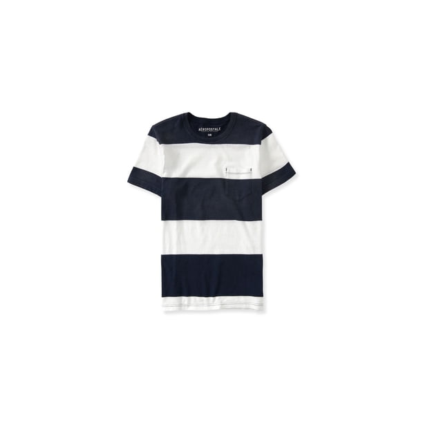 Aeropostale - Playera básica con rayas de barra para hombre, azul, XS Aeropostale Camiseta básica