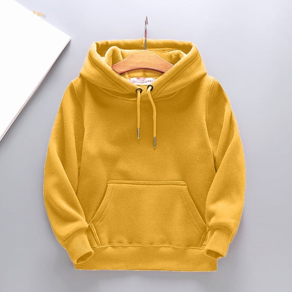 LYCAQL Kids Child Toddler Boys Girls Solid Long Sleeve Patchwork Hooded Thickened Warm Sweatshirt Pullover (Yellow, 8-10 Years)