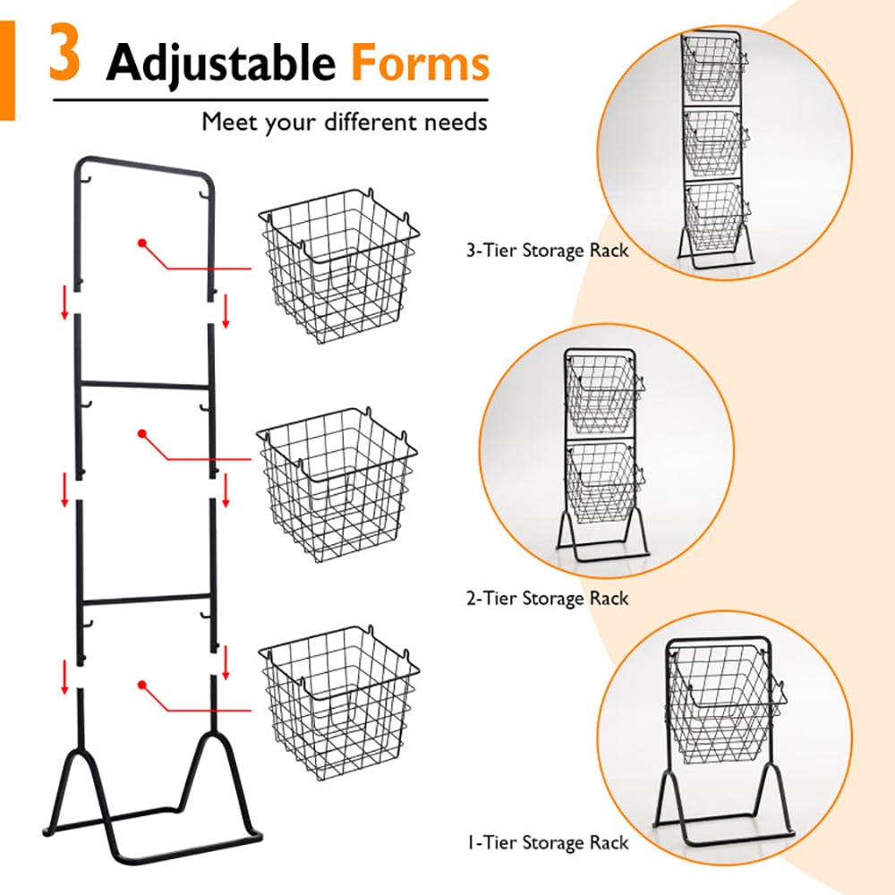 Yardi Yard 3-Tier Fruit Basket Stand with Adjustable Heights,