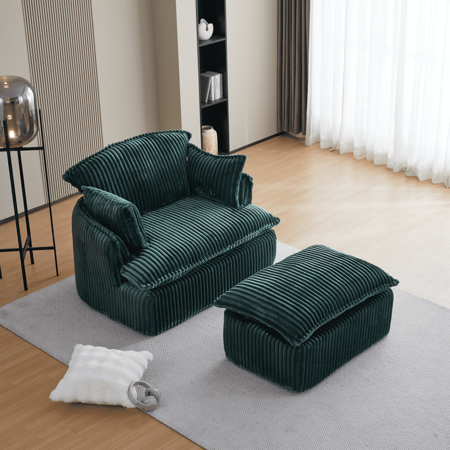Gewnee Convertible Corduroy Armchair with Ottoman - Modern Compressed for Small Spaces, Living Room