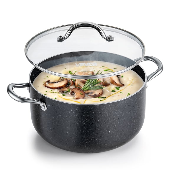 VEVOR Aluminum Stock Pot, 8-Quart Nonstick Ceramic Coated Pot with Glass Lid, PFOA-Free, PFAS-Free, Compatible with Gas Stoves, Induction Cooktops, Electric Stoves, for Soups, Stews, and Pasta