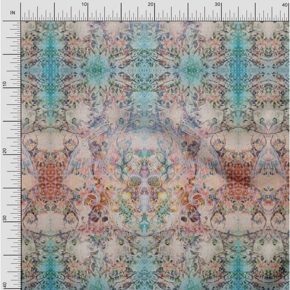 Soimoi Japan Crepe Satin Fabric Floral & Panel Print Fabric by The Yard 42 Inch Wide