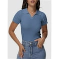 thumbnail image 3 of Women's Short Sleeve V Neck T Shirts Summer Knit Slim Fitted Basic Solid Color Tee Tops, 3 of 6