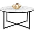 thumbnail image 2 of Best Choice Products 36in Faux Marble Modern Round Living Room Accent Coffee Table w/ Metal Frame - White/Black, 2 of 8