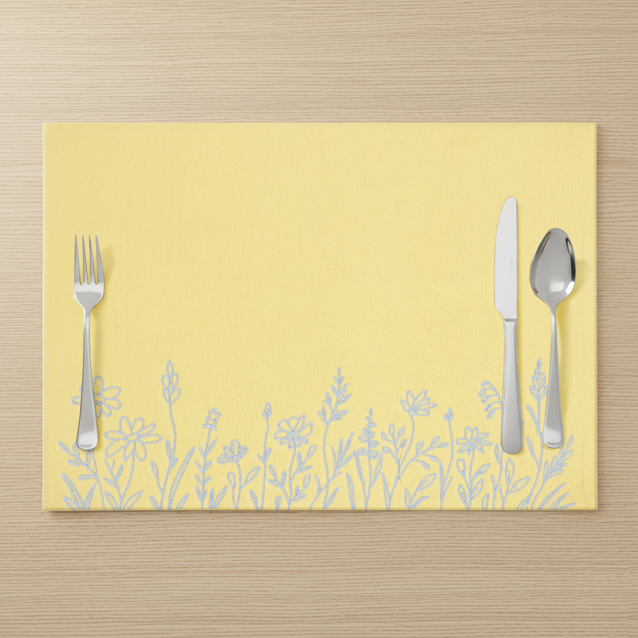 Easter Embroidered Floral 4 pack Table Placemat Set - 14" x 19" Each - 100% Cotton, Yellow