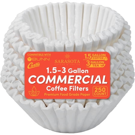 Commercial Coffee Filters, 13 x 5 Brew Basket Size, 12.5 x 4.5 Filter Paper, Fits , Fetco & Curtis 1.5-3 Gallon Brewers, Tall Wall No Overflow, 250 Count