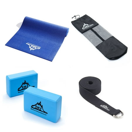 Black Mountain Products Yoga Equipment Starter Kit - Yoga Mat Blocks Strap and Carrying