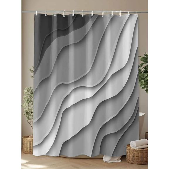 Shower Curtain, Black Grey Ombre Gradient Water Ripple Waterproof Shower Curtain Set with Hooks for Bathroom Showers,Stalls and Bathtubs,72x72In Abstract Lines Modern Art