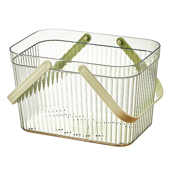 Cesta Organizadora De Baño De Gran Capacidad Con Boca Ancha, Orificio De Drenaje, Diseño Elegante A Rayas Transparentes, Organizador De Almacenamiento De Ducha Con Asa Para