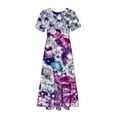 thumbnail image 7 of Penkiiy Women's Summer Casual Short Sleeve Crewneck Dress Casual Flowy Tiered Maxi Beach Dress With Pockets Shiny Print Dress 2XL Purple, 7 of 7