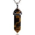 thumbnail image 1 of Collier Pendentif Reiki Chakra Hexagonal Pointu en Oeil de Tigre Doré 20 Pouces, 1 of 3