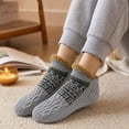 thumbnail image 4 of Winter Thickened Fleece Lined Short Ankle House Slipper Socks Featuring Cable Knit Texture and Sherpa Cuff for Men and Women One Size, 4 of 5
