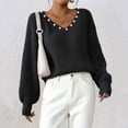 thumbnail image 5 of JSheng Women's Knitted Sweaters Fashion Casual V-Neck Long Sleeves Pullover Sweater Tops with Beaded Decoration Black L, 5 of 5