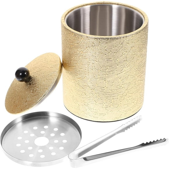 Cubo de hielo de acero inoxidable con tapa y pinza, para champán, cóctel, bar, whisky, vino, dorado