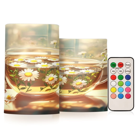 BZSMCE Flameless Candles LED Lights Glass Cup with Chamomile Flowers Creativity Battery Candles